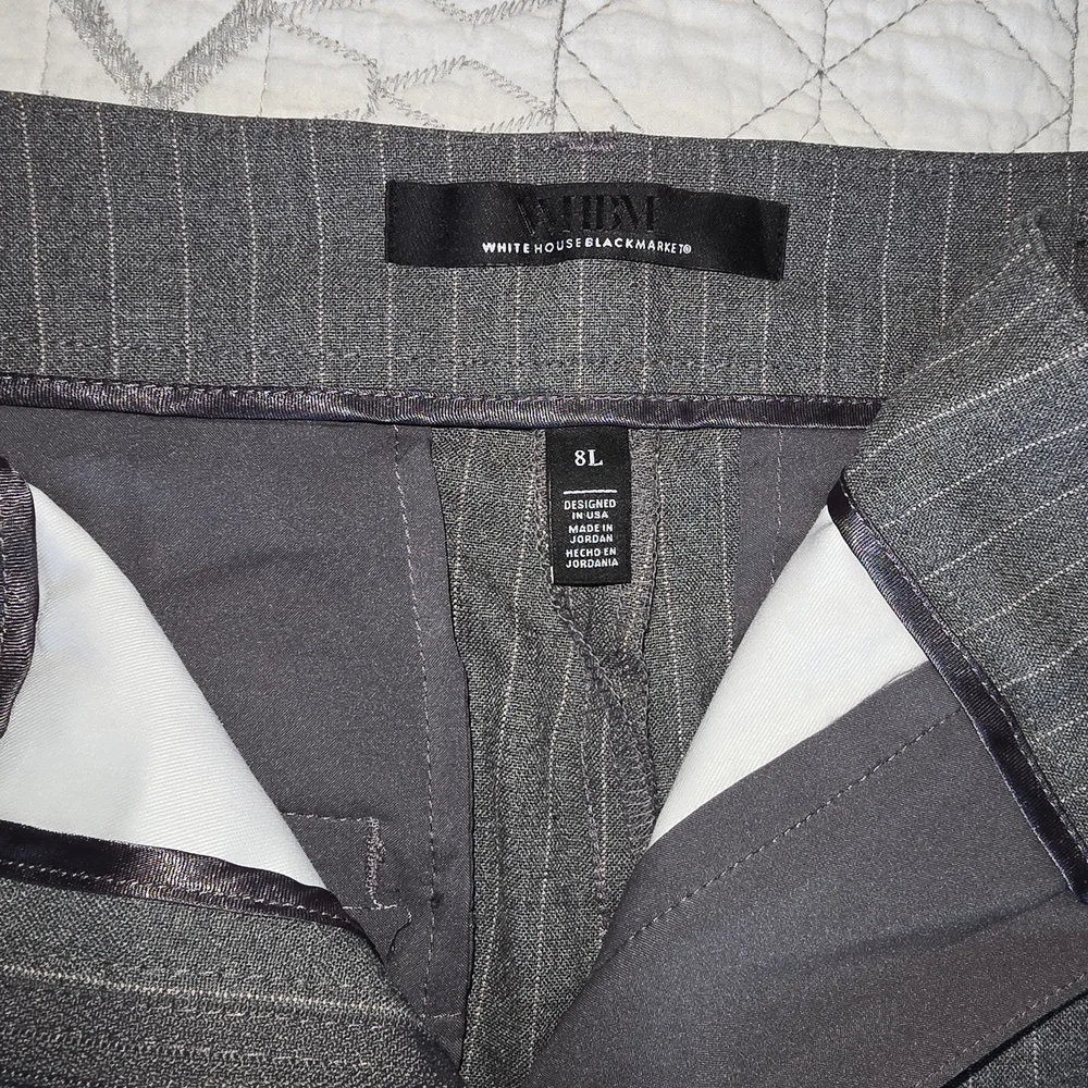 White House Black Market Gray Pinstripe Trousers 8 Long - Picture 7 of 8